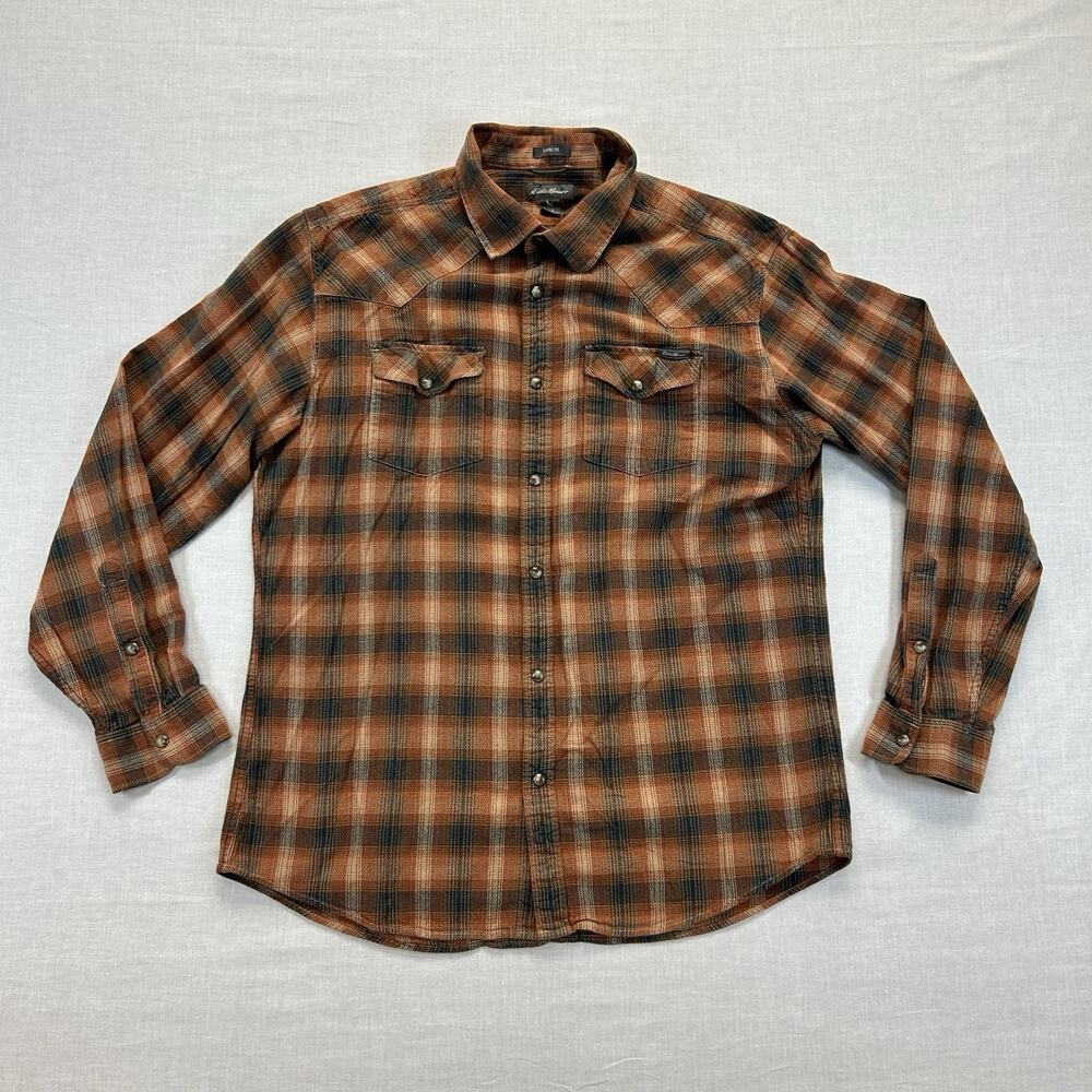 Eddie Bauer Classic Fit Pearl Snap Button Up Shirt Mens Large Lumberjack Casual